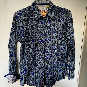 Robert Graham Paisley Contrast Long Sleeve Shirt S, Unique W Embroidery on front